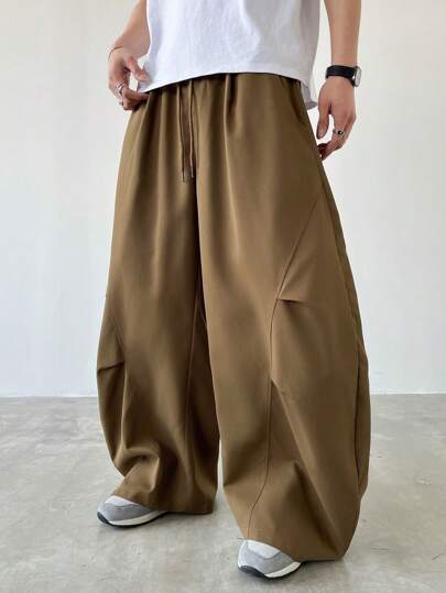 Claim Dot Men Plus Size Solid Color Drawstring Waist Pleated Casual Loose Baggy Pants Wide Leg Pants Men Loose Pants For Men Wide Pants Men Oversized Men Pants New Scimitar Pants, Fall