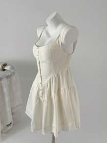 SHEIN Unity 夏季休闲纯色前扣后系带连衣裙 - 白色 - 查看 4