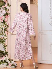 SHEIN 孕妇花卉印花 V 领喇叭袖连衣裙 - 淺粉色 - 查看 2