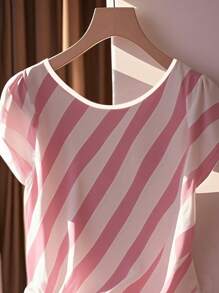 Franclia Chemise décontractée avec fente et nœud papillon pour femmes, col rond, sans manches, pour vacances, printemps/été