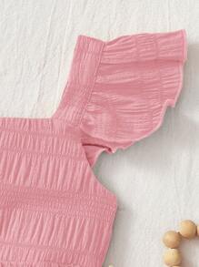 SHEIN Leap Crew Mommy And Me Vacation Matching Ruffle Trim Pink Dress For Summer - Pink - View 3