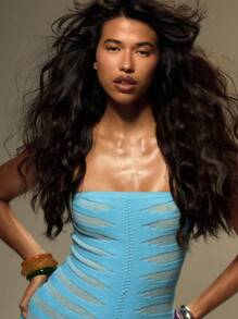 MUSERA Bandeau Pattern Knit Fitted Y2k Sweater Maxi Dress For Summer, Vacation, Festival Outfit Wilden Out, Wedding Guest, Beach Club Night Out Fall Winter  Chic - Blue - View 5