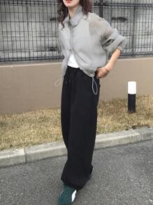 FRIFUL 女士休闲纯色抽绳下摆夹克，返校服 - 灰色 - 查看 2