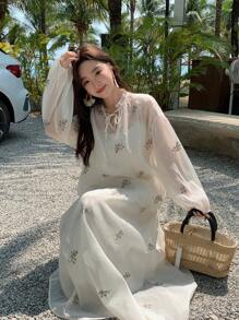 DAZY 2 件套女士春夏休闲假日优雅印花衬衫和连衣裙套装