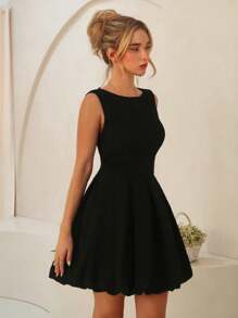 Glamine 女士无袖提花迷你派对连衣裙，圆领 - 黑色 - 查看 4