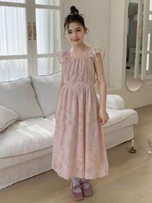 DAZY Vestido de Manga Curta com Laço para Meninas Pré-Adolescentes, Roupas de Verão e Volta às Aulas - Rosa chiclete - Visão 2