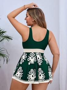 Swim Lushoire Conjunto de falda de natación con estampado floral y nudo en la cintura talla grande para mujer