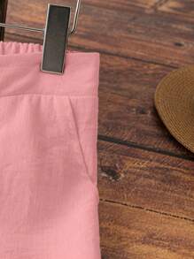 EMERY ROSE Women's White Linen Pocket Casual Pants, Spring/Summer Fall Cloth For Women - Pink - View 6