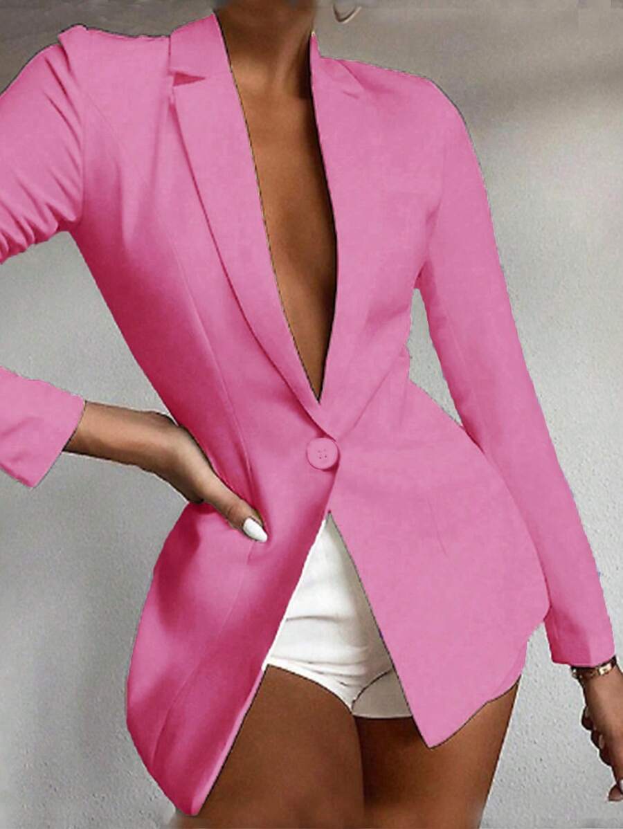 Chiquease Casual Single-Button Suit Jacket - Watermelon Pink - View 1