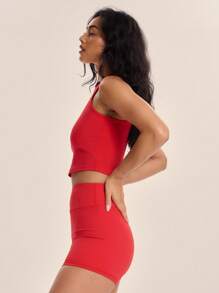 Musera Sport 运动款高领露背修身无袖上衣，适合运动、健身、健身房、板式网球、网球、匹克球等运动。 - 紅色 - 查看 2