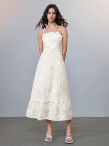 Chiquease Abito da donna con spalline a spaghetti e ricamo di paillettes, colore albicocca, stile da resort, adatto per feste, matrimoni, damigella d'onore