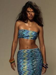 MUSERA Bandeau Sequin Pattern Y2k Cropped Top For Summer, Vacation, Festival Tube Top Hot Rave Ibiza Sexy Fall