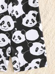 Baby Boy Cute Panda Print One-Piece Zip-Back Beach Swimsuit - Black and White - View 6