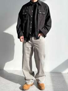 DAZY Men's Light Khaki Washed Cotton Jeans, Spring - Apricot - View 5