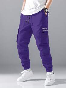 Manfinity Hypemode Loose Fit Men Flap Pocket Side Drawstring Waist Cargo Pants