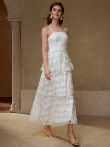 MOTF PREMIUM FLOWER APPLIQUES TIERED LAYER DRESS - White - View 3