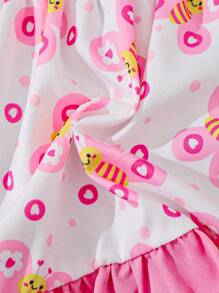 Baby Girls Casual Everyday Bee Print Cap Sleeve Dress, Suitable For Outings Or Comfortable Home Wear, Versatile