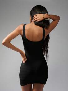 MISSGUIDED Đầm mini ôm sát dệt kim gân, đầm tank không tay, đầm dự tiệc, đầm ngắn co giãn thời trang mùa xuân hè. - màu đen - Xem 2