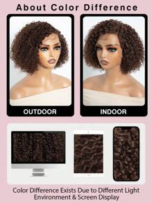 Short Kinky Curly Human Hair Lace Front Wig C Part Lace Bob Wig Brown Color Water Wave Style For Daily Use - S4 - View 9
