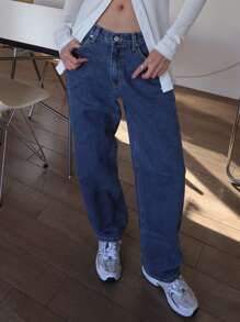 DAZY Jeans larghi blu navy con tasche, casual, a carrota, per donna