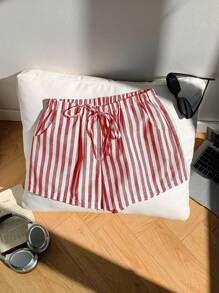 Comfortcana 大码条纹短裤，夏季时尚 - 紅白色 - 查看 4