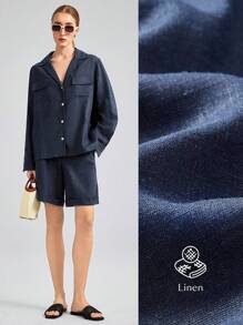 Ontre Women 2 Pieces Suit Set: Blazer Jacket And Shorts, Casual Urban Commuter Wear, Utility Style, Minimalist, Unisex - Navy Blue - View 1