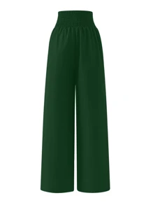 Teenager Girls' Summer Casual Vacation Drawstring Waist Wide Leg Pants, Blue - Green - View 2