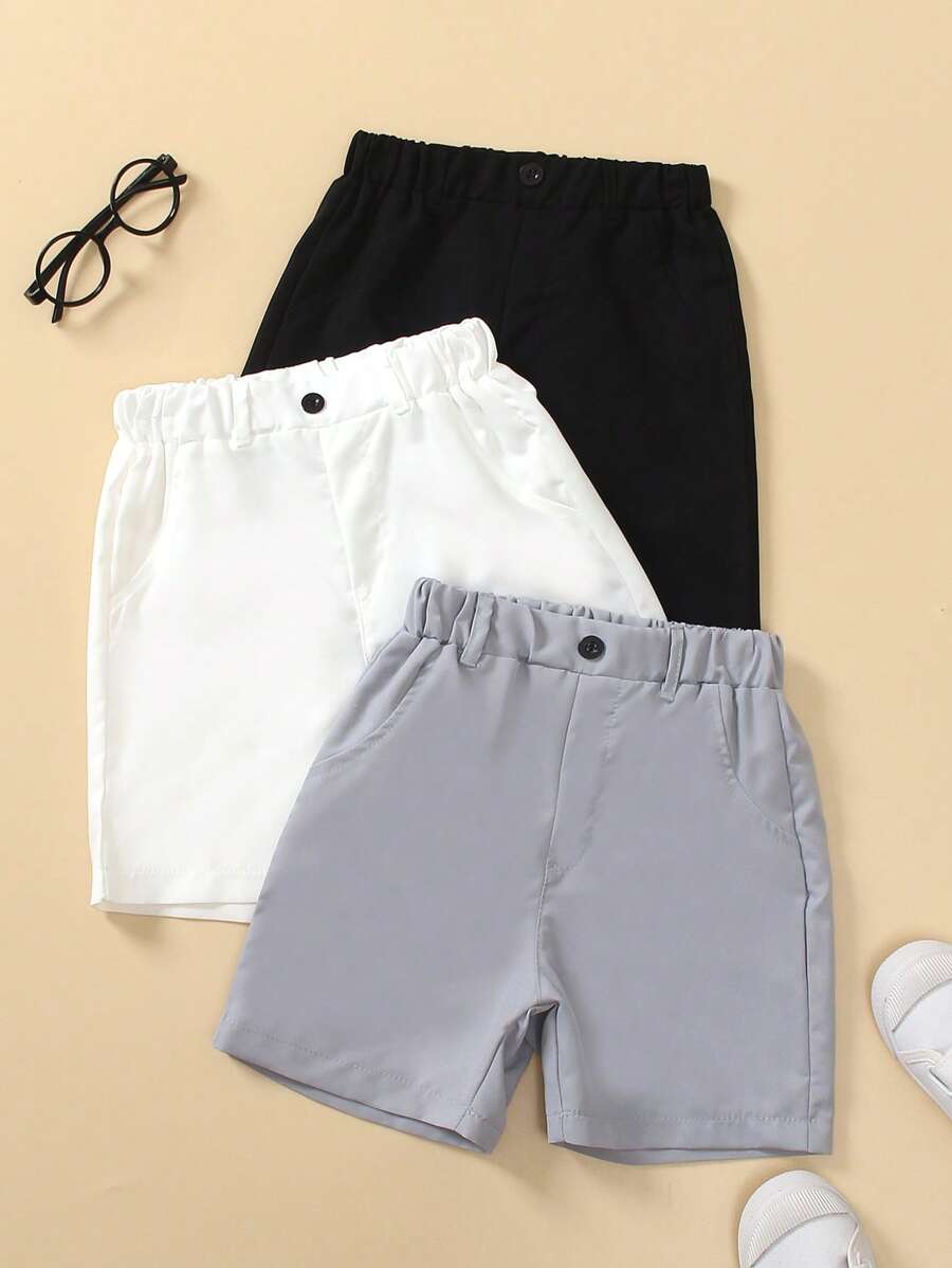 SHEIN 3pcs Set: Young Boy Solid Color Pocket Casual Suit Shorts - Multicolor - View 1