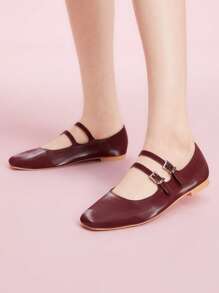 CUCCOO DOLLMOD CUCCOO Flat Adjustable Buckle Design Fashion Loafers - Burgundy - View 3