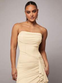 Silquee Early Spring/Summer Graceful & Romantic Print Surplice Neck Ruffle Sleeve High Slit Dress, For Women/Ladies, Sage Green, Elegant, Suitable For Valentine's Day, Dates, Parties, Weddings, Daily Wear Dresses For Wedding Event