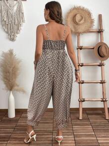 SHEIN LUNE Plus Size Adjustable Strap Casual Printed Jumpsuit