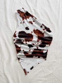 Soleia Women's Casual Vacation Western Cow Print Blouse, Suitable For Beach, Wedding Guest, Graduation, Brunch, St. Patrick's Day, Spring Break, Easter, Music Festivals, Elegant Bohemian, Tropical, Off-Shoulder Top, Spring/Summer,Rave Top - Rust Brown - View 2