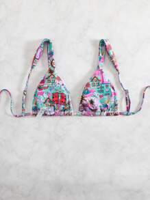 Swim Mod Women Allover Print Strappy Back Bikini Top - Multicolor - View 2