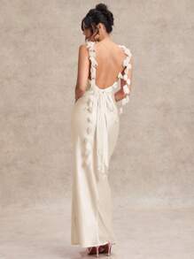 SHEIN BAE 夏季海滩度假 3D 纯色 马卡龙色 柔和色 粉色 针织超长修身婚纱 伴娘服 鸡尾酒会礼服 约会礼服 派对礼服 学校季节礼服 节日礼服 生日礼服 夜间外出礼服 情人节服装 女士夏季服装/春季服装/情人节服装/狂欢节/海滩度假服装，女士夏季连衣裙 - 杏色 - 查看 5