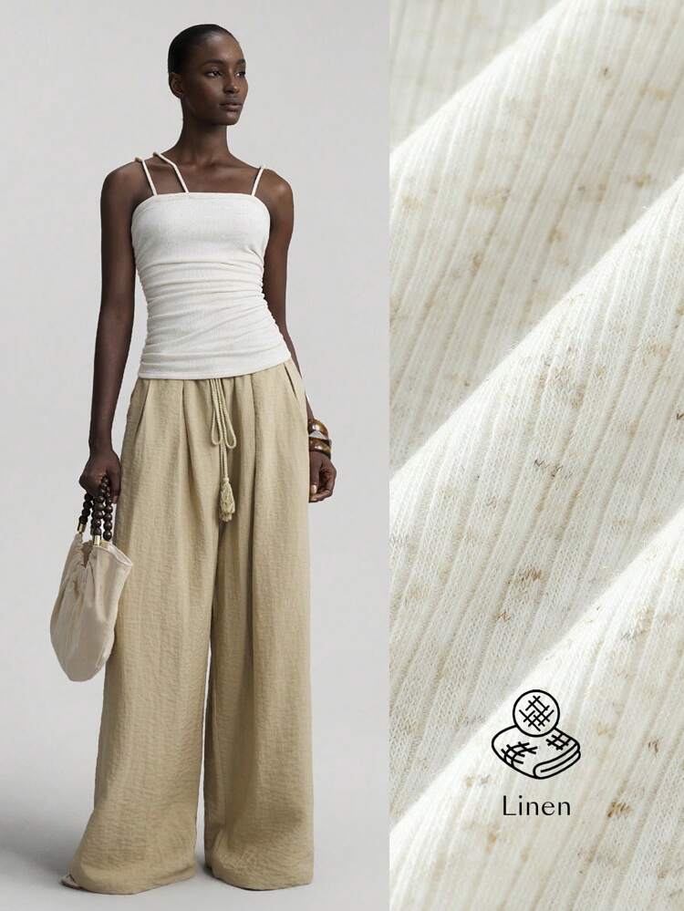Women's Casual Ruched Design Camisole, Asymmetric Strap Design, Fitted & Elegant, Suitable For Daily Work, Beach Holiday, Versatile Tank Top For Summer