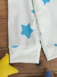 2 Stücke/Set Kleine Mädchen Weich Glatt Baumwolle Strick Stern Mond Muster Weiß Rundhals Lang Ärmel Hose Pyjama Set, Geschwister Kombination