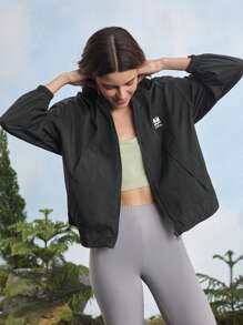 In My Nature 女式休闲抽绳连帽轻便夹克，百搭户外徒步女装 - 黑色 - 查看 4