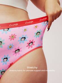 LUVLETTE BETTY BOOP X LUVLETTE Set de lenjerie intimă pentru femei Airy Cotton Basics cu talie înaltă, pachet de 2 buc.