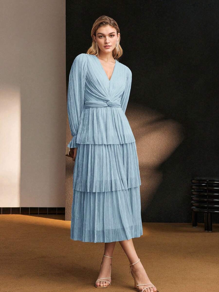 MOTF Soiréza 纹理扭纹前襟鸡尾酒会礼服