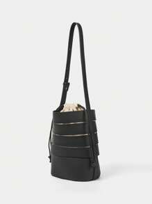 SHECARRY 女士时尚优雅百搭黑色 PU 单肩包，肩带长度可调节 - 黑色 - 查看 2