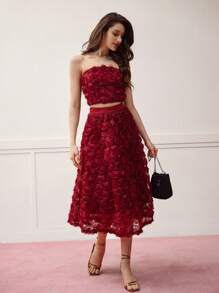 MOTF PREMIUM FLORAL APPLIQUED TUBE TOP,VALENTINE'S DAY - Burgundy - View 6