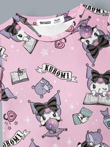 HELLO KITTY AND FRIENDS | SHEIN 年轻女孩可爱卡通图案圆领短袖连衣裙，夏季 - 白色 - 查看 3