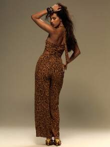 MUSERA 露背吊带露腰直筒豹纹连体裤 夏季度假音乐节穿搭 Y2K 假日海滩音乐会优雅复活节休闲装 - 彩色 - 查看 3