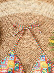 SHEIN Swim Women's Random Print Halter Neck Bikini Set For Summer Beach Vacation - Multicolor - View 6