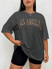 SHEIN EZwear T-shirt à col rond et manches courtes grande taille, mode pour l'été - Gris foncé - Voir 3