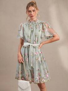 Amorya Vestido de mujer nuevo, elegante y con malla bordada, con cinturón, casual y cómodo, sin mangas, vestido de verano para mujer, ropa de verano, vestido de Pascua, ropa de Pascua, ropa de iglesia para mujer, ropa de iglesia elegante de vacaciones casual, ropa bohemia para mujer, vestido de graduación/vestido de graduación blanco/vestido de fiesta de graduación, conjunto de brunch para mujer, vestido de invitada de boda, ropa de iglesia para mujer, ropa de iglesia, vestido de feria del Renacimiento de verano para mujer