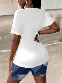 Slaydiva 2 pezzi Set da donna casual e carino composto da maglietta a maniche corte con stampa grafica di orsetto in effetto jeans e pantaloncini stampati, per l'estate