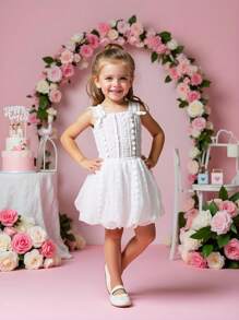 SHEIN Setelan 2 Potong Atasan Camisole + Rok Mini Gaya Liburan untuk Anak Perempuan, Musim Semi/Panas - Putih - View 1