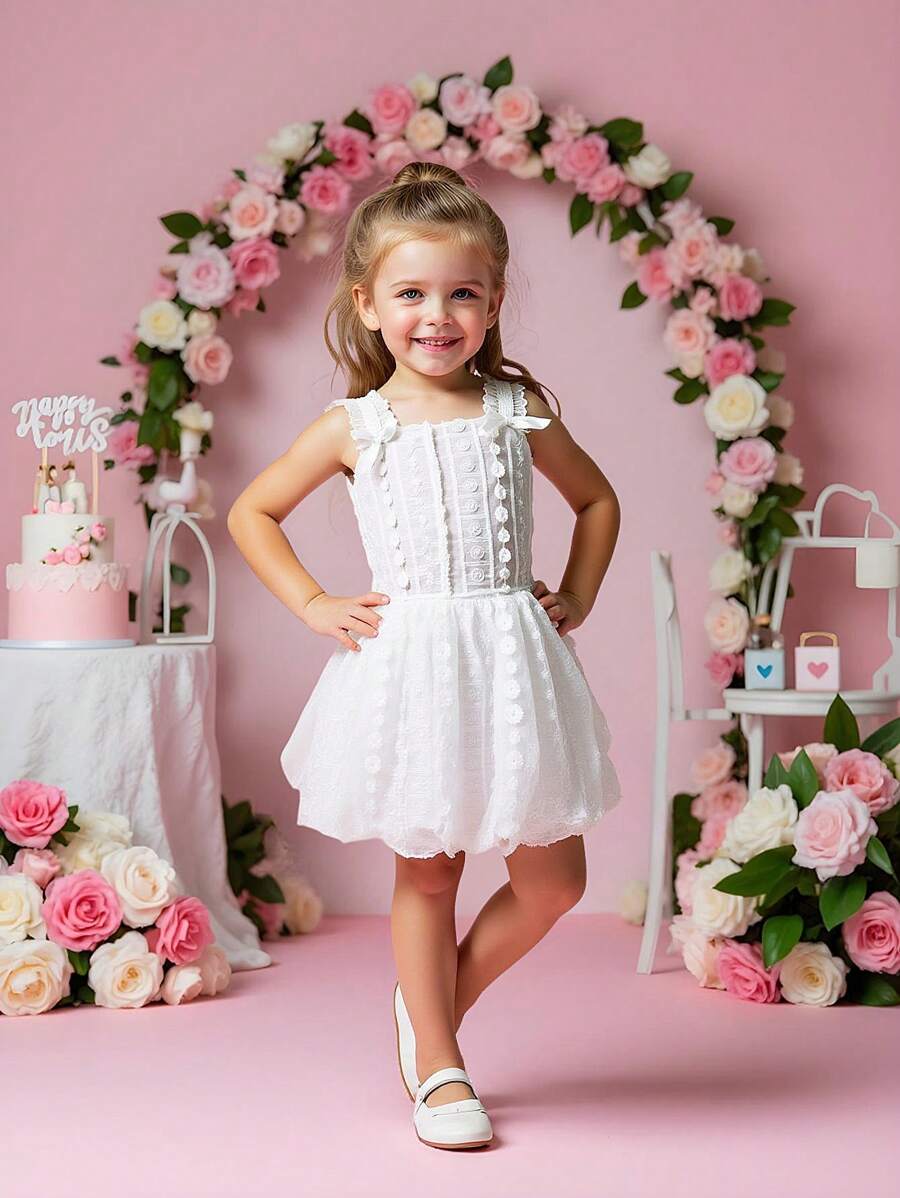 SHEIN Setelan 2 Potong Atasan Camisole + Rok Mini Gaya Liburan untuk Anak Perempuan, Musim Semi/Panas - Putih - View 1
