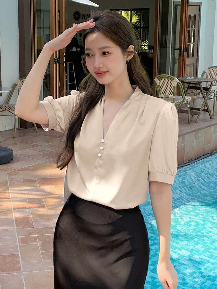 Spring New Arrivals Valentine's Day Elegant Casual Vacation Solid Color Women Shirts,Business Casual Women